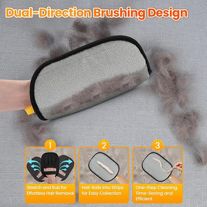 2 Pcs Pet Hair Removal Glove for Cats Dogs, 2025 Upgraded Five-Finger Electrostatic Glove for Deshedding Grooming, Reusable Washable Hair Remover for Furniture Couch Car Seat Carpet Bedding-PurrikoPets