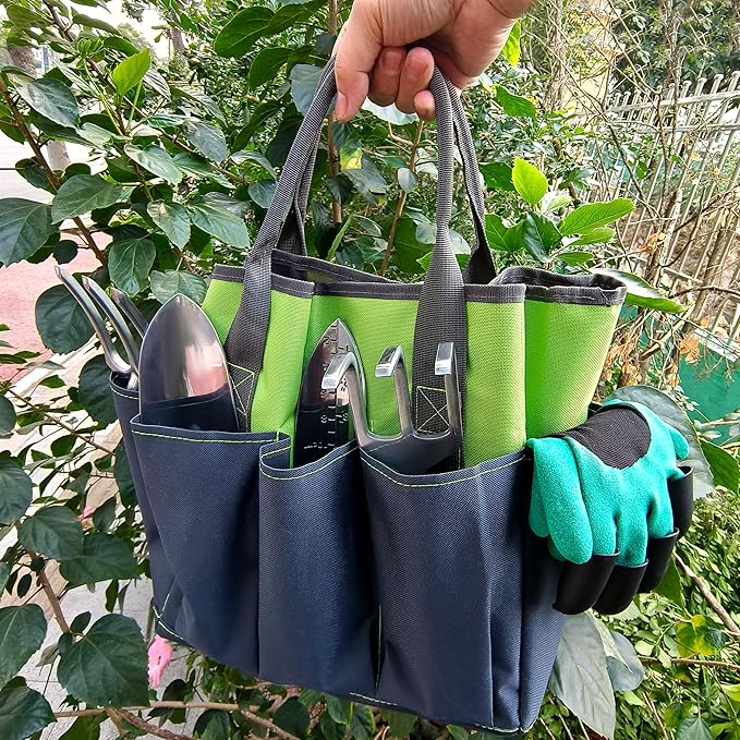 41-Piece Premium Gardening Tool Set, Stainless Steel Heavy Duty Gardening Tool Kit, with Non-Slip Rubber Grip, Storage Tote Bag, Outdoor Hand Tools, Ideal Gardening Gifts for All (Green/Grey)-PurrikoPets