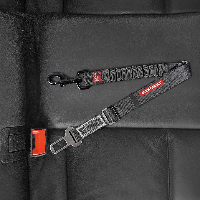 EzyDog Zero Shock Click - Shock Absorbing Dog Seat Belt Car Harness Attachment for Dogs - Adjustable Dog Restraints Seatbelts for Car Travel and Safety - (20in - 26in, Black)-PurrikoPets